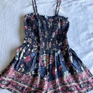 Navy Floral Smocked Dress